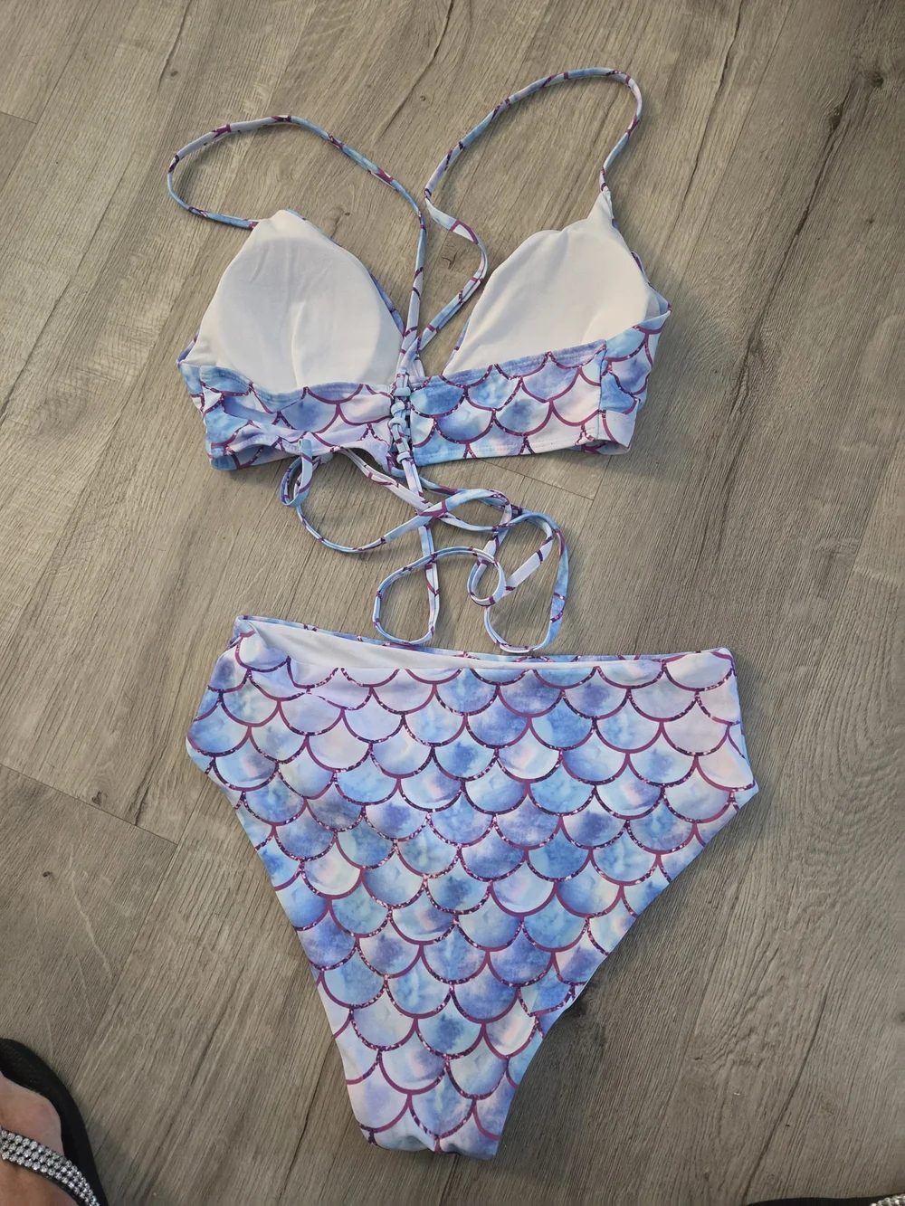Scale-Print Lavender Tie-Front Triangle Bikini Set. Plus Size 1X